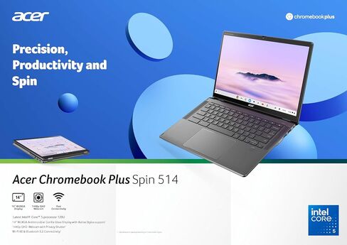 Acer Chromebook Plus Spin 514 Laptop with Google AI – 14" WUXGA 1920x1200 IPS Touch Display Intel Core 5 Processor 120U 8GB LPDDR5X 256GB SSD WiFi 6E FHD Webcam Chrome OS CP514-4HN-58BV in Saudi Arabia