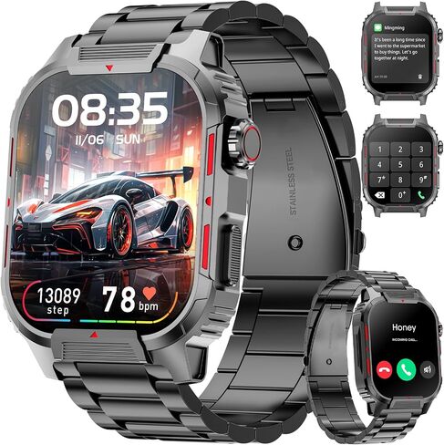 Smart Watch for Men, 2.02" HD Big Screen Rugged Smart Watch with Bluetooth Call Blood Oxygen Heart Rate Sleep Fitness Tracker, Built-in DIY Dial 123 Sport Modes Watch for Android IOS Gold Steel Strip in Saudi Arabia