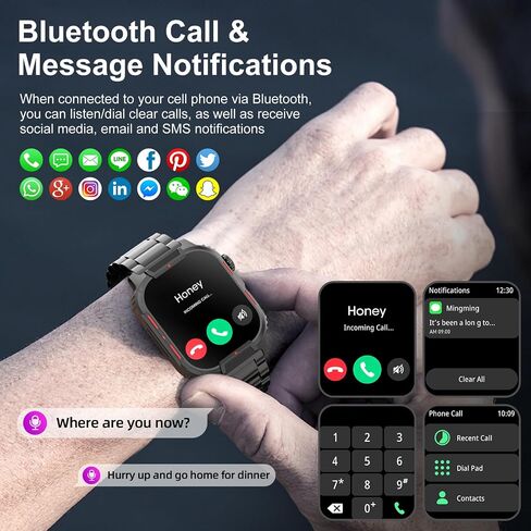 Smart Watch for Men, 2.02" HD Big Screen Rugged Smart Watch with Bluetooth Call Blood Oxygen Heart Rate Sleep Fitness Tracker, Built-in DIY Dial 123 Sport Modes Watch for Android IOS Gold Steel Strip in Saudi Arabia