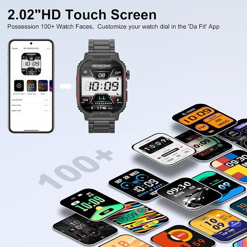 Smart Watch for Men, 2.02" HD Big Screen Rugged Smart Watch with Bluetooth Call Blood Oxygen Heart Rate Sleep Fitness Tracker, Built-in DIY Dial 123 Sport Modes Watch for Android IOS Gold Steel Strip in Saudi Arabia