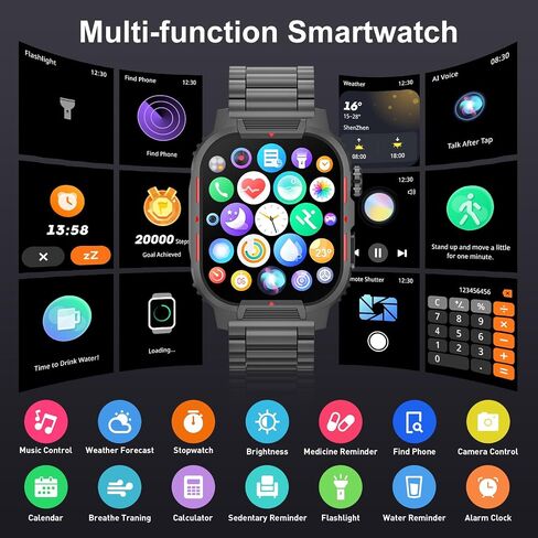 Smart Watch for Men, 2.02" HD Big Screen Rugged Smart Watch with Bluetooth Call Blood Oxygen Heart Rate Sleep Fitness Tracker, Built-in DIY Dial 123 Sport Modes Watch for Android IOS Gold Steel Strip in Saudi Arabia