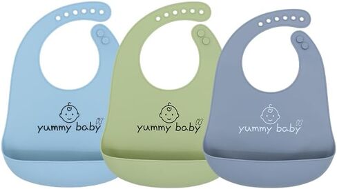 Yummy Baby Silicone Baby Bibs, Cute, BPA Free Unisex Soft Adjustable Fit Waterproof, Easy Clean (3 Pack) in Saudi Arabia
