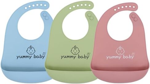 Yummy Baby Silicone Baby Bibs, Cute, BPA Free Unisex Soft Adjustable Fit Waterproof, Easy Clean (3 Pack) in Saudi Arabia