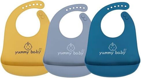 Yummy Baby Silicone Baby Bibs, Cute, BPA Free Unisex Soft Adjustable Fit Waterproof, Easy Clean (3 Pack) in Saudi Arabia