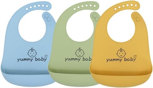Yummy Baby Silicone Baby Bibs, Cute, BPA Free Unisex Soft Adjustable Fit Waterproof, Easy Clean (3 Pack) in Saudi Arabia