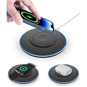 3 in 1 Wireless Charging Pad for iPhone 15 14 13 12 Series, Travel Portable 5W Charger Station for Apple iWatch, Airpods3/2/Pro, 15W Max Wireless Charger for Samsung Galaxy S23 22 21 20, Galaxy Buds