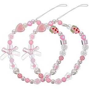 1Pc Pink Strawberry Phone Charms Strap,Pink Cute, Aesthetic Love Phone Chain Girl, Pearl Beaded Phone Lanyard Ornaments Convenient to Carry,Décor,Accessories