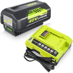 40v 6000mAh OP40601 Battery and OP401 Charger Replacement for Ryobi 40V Battery Li-ion and Charger Compatible with Ryobi 40 Volt Battery OP4026A OP40201 OP4050A OP4015 OP40261 OP40401 OP4060 (Green)
