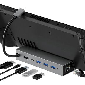 Statik UltraHub 6 في 1 USB C Docking Station Hub، قاعدة شحن بخار 100 واط للكمبيوتر، MacBook، الكمبيوتر المحمول والشاشات المتعددة، قاعدة USBC عالمية مع منفذي HDMI، USB-C، 3 منافذ USB 3.0 وطاقة 60 هرتز in Kuwait