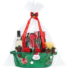 Christmas Gift Basket Empty Wrapping Set, Red Small Cotton Rope Basket with Gift Bag and Bow Ribbon Xmas Gifts for Women Men Kids, Storage Toy Snack Basket with Handle for Home Christmas Decorations
