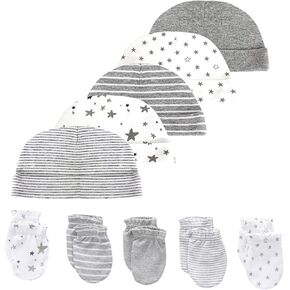 Baby Hats with Mittens Set Boys Grils Infant Beanie Caps Unisex Newborn Hospital Hat with Scratch Mitten Set for Baby