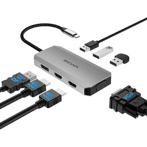 WAVLINK USB C Docking Station for MacBook Dell XPS 13/15, Lenovo Yoga, HP Laptops, USB C to Dual HDMI Monitors for Windows, USB C Hub Adapter with Dual HDMI, Displayport, VGA, 3 USB 2.0 Ports, Biue
