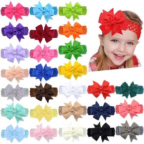 20PCS Baby Girl Bow Headbands,Turban Bows Headbands,Elastic Baby Bow Beadbands for Infants Kids Toddlers,Random Color