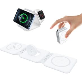 Charging Station for Apple Multiple Devices - 3 in 1 Foldable Magnetic Wireless Charger - Travel Charging Pad for iPhone 15 14 13 12 Pro Max Plus Watch & Airpods Black
