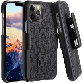 Fingic Compatible with iPhone 12 Pro Max 5G Case Holster Case Combo Shell Slim Rugged Case with Built-in Kickstand Swivel Belt Clip Holster Shockproof Cover for Apple iPhone 12 Pro Max 6.7 inch, Black