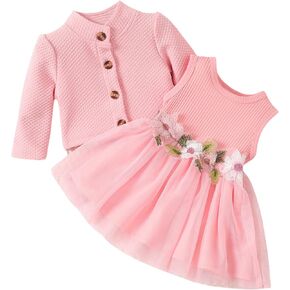 Baby Girls Dress and Cardigan Set Tutu Dress and Ruffle Shrug Toddler Spring Fall Clothes