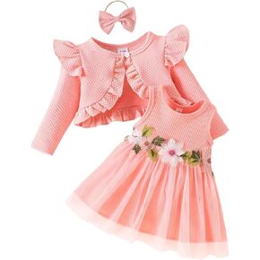 Baby Girls Dress and Cardigan Set Tutu Dress and Ruffle Shrug Toddler Spring Fall Clothes
