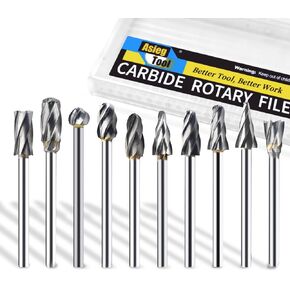 for Aluminum Solid Tungsten Carbide Burrs Set 1/8’’ Shank Diameter Single Cut Rotary File for Carving