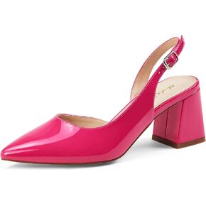Elisabet Tang Women's Pumps Slingback 2 Inches Block Chunky Heels with Closed Pointed Toe Thick Low Pumps Wedding Party Prom Dating Casual Work Dressy Black Silver Gold Glitter Hot Pink