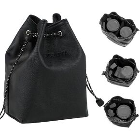 GCJUYA Lens Case, Lens Bag Camera Lens Pouch Drawstring Shockproof Bag with shoulder straps for Canon, Nikon, Pentax, Sony, Olympus, Panasonic and other Lens (Light Yellow,Medium)