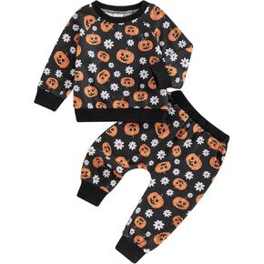 Halloween Toddler Baby Girl Outfit Cute Long Sleeve Print Sweatshirt Top Pants Fall Winter Pumpkin Clothes