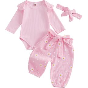 ملابس Kaipiclos للأطفال الرضع البنات 0 3 6 12 18 24 شهرًا رومبير منسوج مضلع ديزي طباعة سروال عقال ملابس أطفال للفتيات in Kuwait