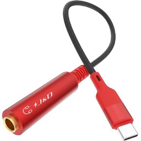J&D 6.35mm TRS Female to USB C Stereo Audio Adapter Cable with Nylon Braiding for Amplifiers, Mixers, Home Theaters, 6.35mm Headphones, Compatible with iPhone 15/15+/15 Pro/15 Pro Max, 1 ft, Red