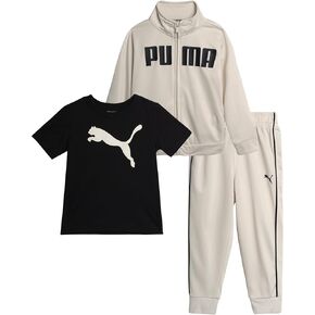 PUMA Toddler Boys Pants Set - 3 Piece Athletic T-Shirt, Zip Up Jacket, Jogger Pants - Boys Activewear Tricot Jogset (2T-4T)