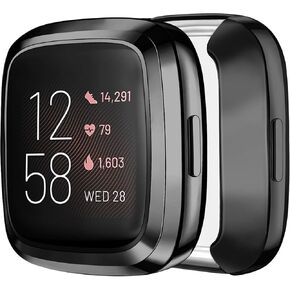 Tobfit 2 Pack for Fitbit Versa 2 Screen Protector Case, Soft Plated TPU Full Around Sensitive Touch Protective Cover for Fitbit Versa 2 Smartwatch Accessories, Black+Black