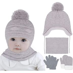 Hicdaw 6PCS Hats and Gloves for Toddlers Hat Gloves Set Baby Winter Hat Scarf Gloves Set Gift for Kid