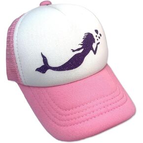 Sol Baby Purple Glitter Mermaid Pink Adjustable Snapback Mesh Trucker Hat - Summer Beach Baseball Cap for Infants & Toddlers