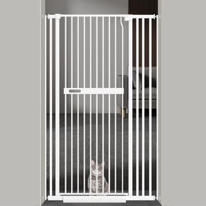 71" Extra Tall Cat Pet Gate for Doorways Indoor Proof，29.92-45.67" Wide Tall Dog Puppy Safety Baby Gate for Cat Pet, Pressure Mounted No Drill Walk Through White Metal