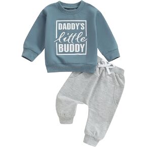 ZAXARRA Toddler Newborn Baby Boy Fall Outfits Letter Print Crew Neck Sweatshirt Tops SolidContrast Color Pants Casual Sets in Kuwait