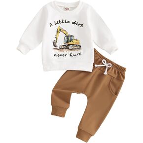 GOOCHEER 2Pcs Newborn Toddler Baby Boy Clothes Funny Letter Sweatshirt Long Sleeve T-Shirt Tops Pants Set Fall Outfits