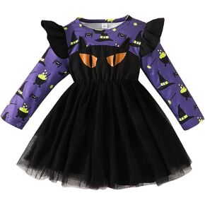 Festival Toddler Girls Dresses Fall Long Sleeve Tutu Party bat Print Dress for Girl 1-5 Years Halloween