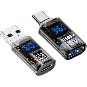 AreMe 2 Pack USB to USB C Adapter with LED Display, USB C to USB 3.2 Adapter for iPhone 15/15 Plus/15 Pro/15 Pro Max, iPad Air/Pro, MacBook, Support Current, Voltage and Power Smart Display