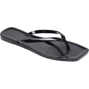 Womens Flip Flops Thong Sandals Jelly Shoes Flat for Ladies Slides Black Slippers Size 9 Slip On Summer Beach Dressy