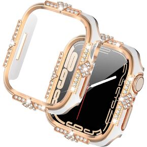 40mm Compatible with Apple Watch Case SE/Series 7/6/5/4 Rhinestones with Built-in Glass Screen Protector 40/44/41/45mm Bumper Diamond iWatch Protective Cover for Women Girl (Pink/Rose Gold)