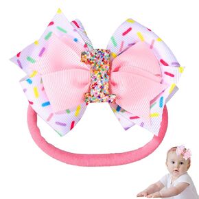 Baby Bow Headband, Cute Baby Hair Bow Elastic Hairband Bow Hair Accessories for Newborn Baby Girls Toddlers 1st First Birthday Party Decorations Photo Props (Cow Print)