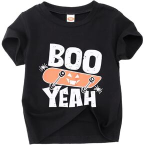 Ritatte Toddler Halloween Shirt Baby Boys Girls Boo Yeah T-Shirt Pumpkin Skateboard Ghost Graphic Tee Short Sleeve Tops
