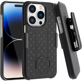 Fingic Compatible with iPhone 14 Pro Max 5G Holster Case Combo Shell Slim Rugged Case with Kickstand Swivel Belt Clip Holster Shockproof Cover for iPhone 14 Pro Max 5G (6.7 inch) 2022, Black