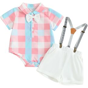 Infant Baby Boy Gentleman Outfit Summer Romper Onesie Suspender Shorts Overalls Newborn Dress Clothes 2Pcs Suit