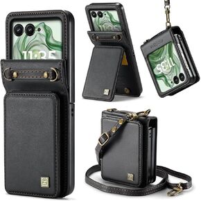 ASAPDOS Crossbody Case Compatible with Motorola Razr 2024 [Not fit Razr Plus 2024],Retro PU Leather Strap Wristlet Flip Case with Magnetic Closure and Card Holder for Men Women Wine Red