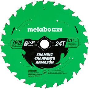 Metabo HPT Circular Saw Framing Blade, 6-1/2-Inch, 24-Tooth, Industrial High Performance Tungsten Carbide, PTFE Coating, Laser-Cut Expansion Slots, 115756M