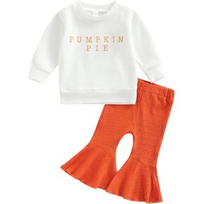 Toddler Girl Halloween Outfits Long Sleeve Pumpkin Sweatshirt Flared Pants Baby Girl Thanksgiving Fall Clothes