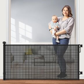 Retractable Baby Gate, Mesh Dog Gate or Mesh Baby Gate 55" Wide 33" Tall Safety Child or Pet Gate for Indoor Outdoor Stairs, Doorways, Hallways, Deck