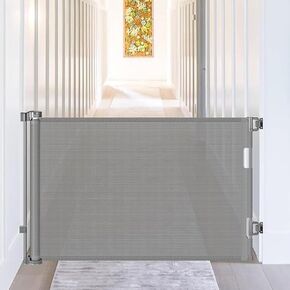 Reinforced No Drill Retractable Baby Gates for Dogs No Drilling Mesh Dog Gate with Support Rod to Prevent Crawling Underneath, 55" Wide Retractable Dog Gate for Stairs No Drilling Retractable Pet Gate