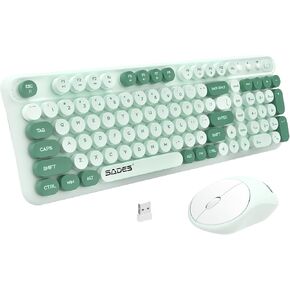 Wireless Keyboard and Mouse,2.4G Retro Typewriter Keyboard and Mouse Combo,Cute Round Keypads for Computer Windows Laptop,Detachable Home Office Keyboard Plug and Play, Navy Blue
