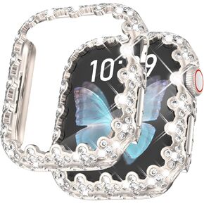 Fullife Compatible with Apple Watch Series 9 Case 40mm 41mm 44mm 45mm, Four-Leaf Clover Crystal Rhinestone Bumper Bling Face Cover Sparkling Frame for iWatch SE2/SE Series 9 8 7 6 5 4 for Women in Kuwait