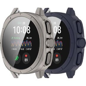 Intended for Samsung Galaxy Watch 7 Case 40mm 44mm PC Rugged Bumper Frame with Tempered Glass Shock Proof Protective Shell for Galaxy Watch 7 Cover (Black&Gray, 40MM) in Kuwait